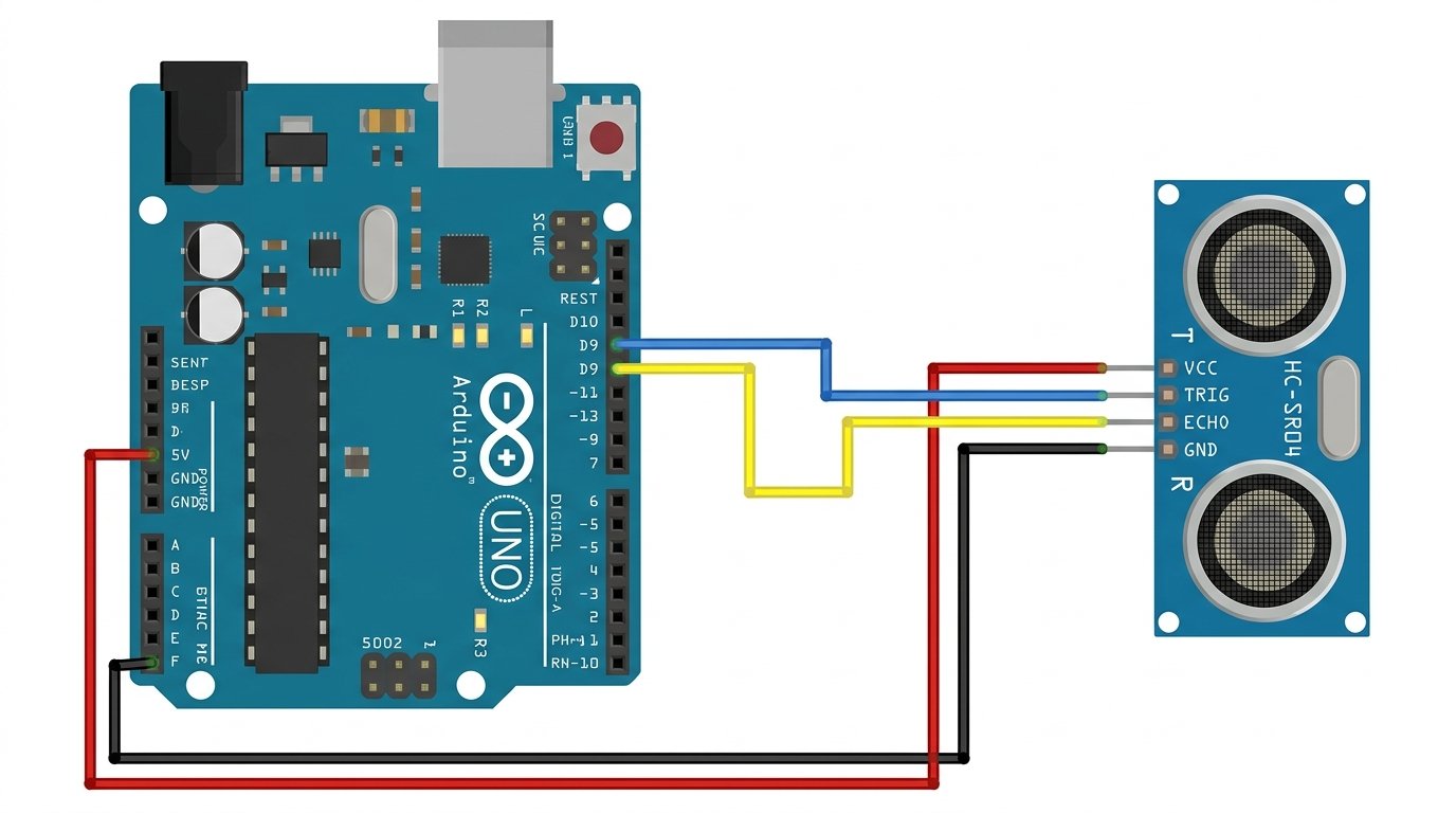 Exp #01: Ultrasonic Distance Radar & Proximity Alarm realistic component wiring schematic